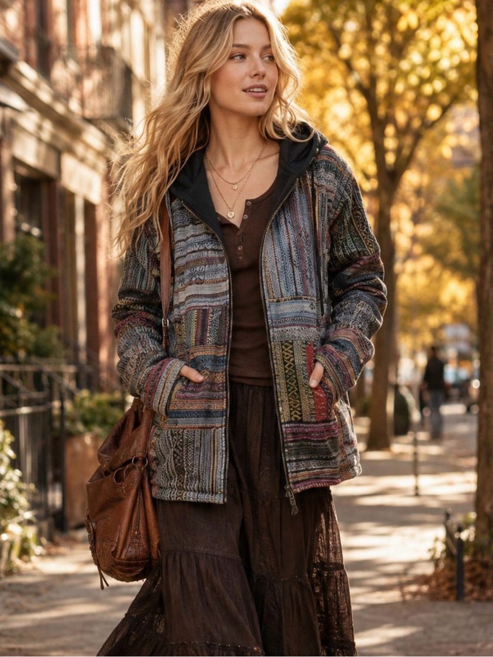 888. Rhea Boho Patchwork Hooded Coat